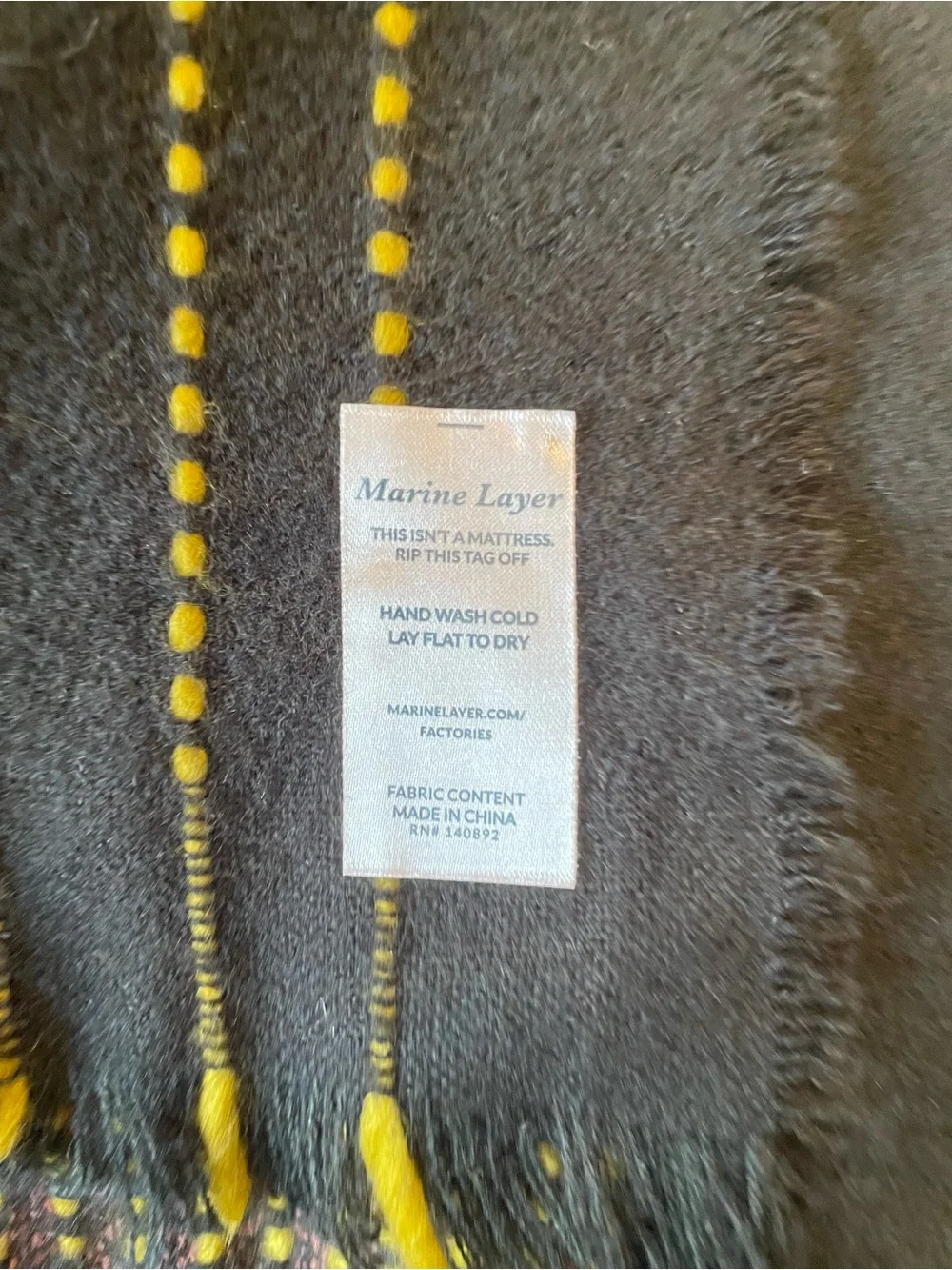 Marine Layer Oversized Blanket Scarf Black Chartreuse Woven Fringe Wrap  28x80
